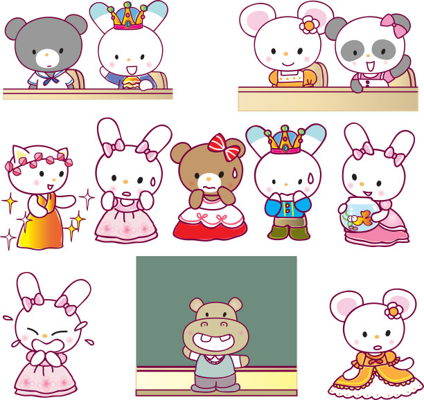 矢量卡通兔子动物表情集图片下载