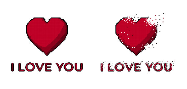 心脏符号和短语我爱你像素艺术孤立的白色背景图片下载
