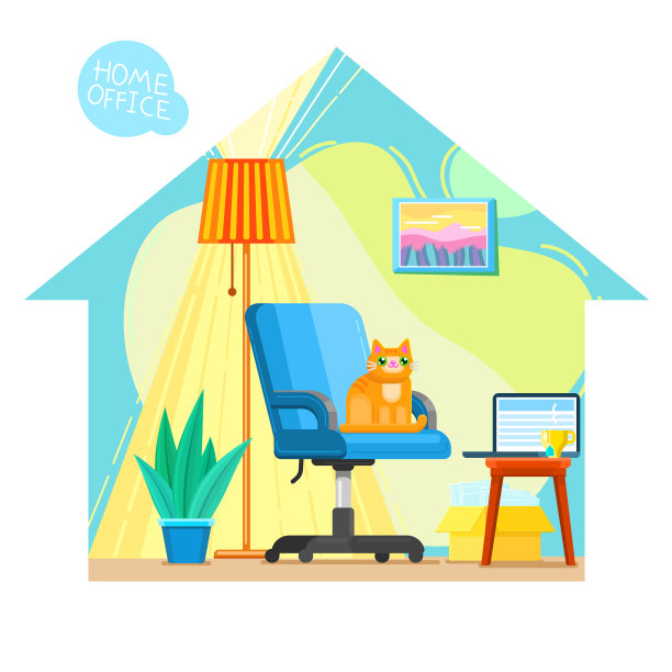 内政部的概念。室内配有蓝色椅子和工作场所。图片下载