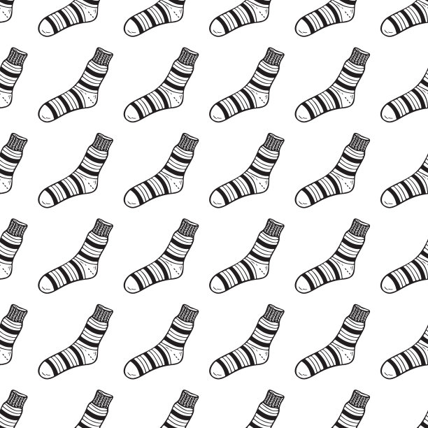 衣服的背景。袜子矢量无缝模式。手绘涂鸦袜子。黑白插图图片下载