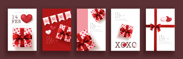 一套情人节销售海报或横幅背景。图片下载