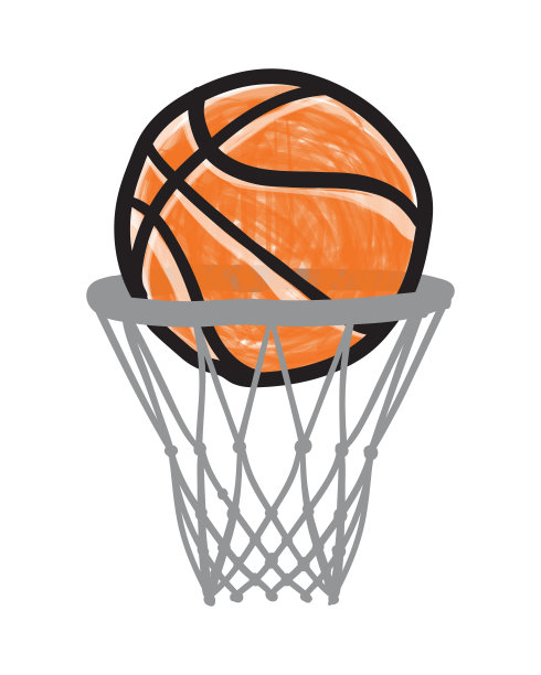 篮筐里的手绘篮球。矢量图标图片下载
