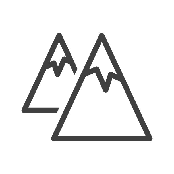 山图标。一个简单的线条画两座山和冰川一个在另一个后面。孤立的矢量在白色背景。图片下载