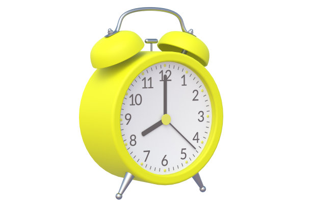 黄色老式模拟闹钟孤立在白色背景上。三维渲染图片下载