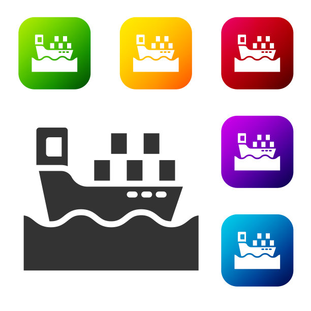 黑色货船与盒子交付服务图标图片下载