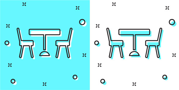 黑色线野餐桌子与椅子在两边图片下载