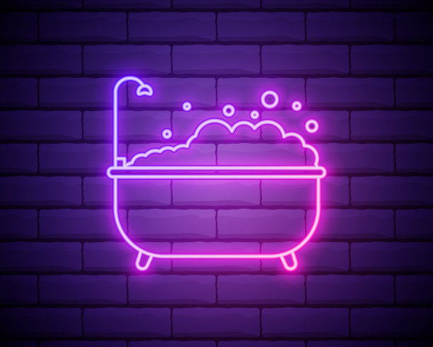 浴室氖图标。简单的细线，轮廓矢量清洗图标的ui和用户体验，网站或移动应用程序图片下载