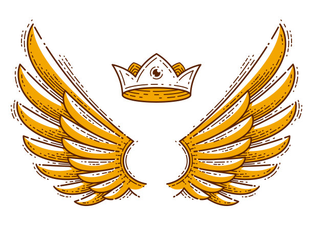 机翼和皇冠复古线性设计元素图片下载