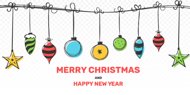 一套手绘花环的圣诞小玩意图片下载