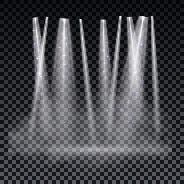 白色的聚光灯下。明亮的灯光与聚光灯的舞台上透明的背景图片下载