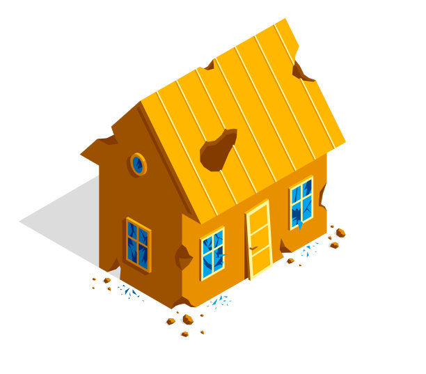 破坏小农舍家庭房屋三维等距图片下载