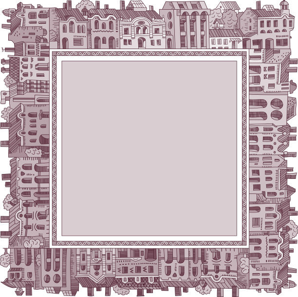 手绘卡通复古房屋框架图片下载