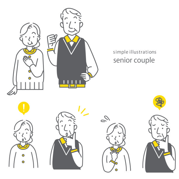老年夫妻，简单的插图图片下载