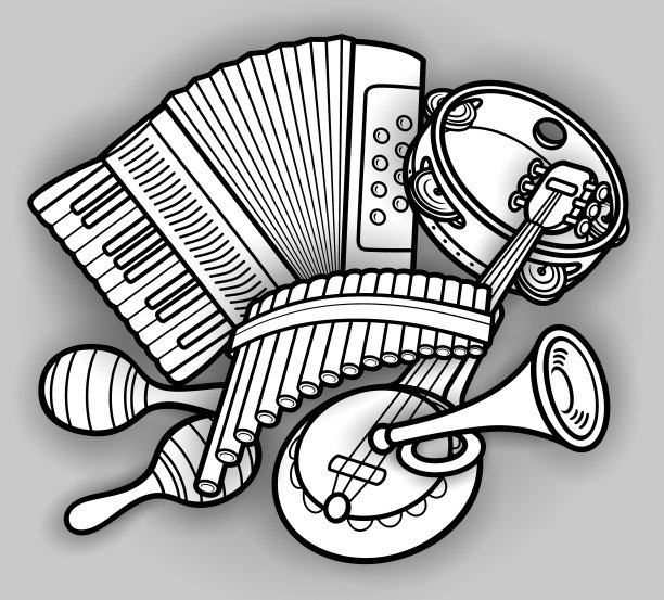 卡通小孩可爱的涂鸦乐器图片下载