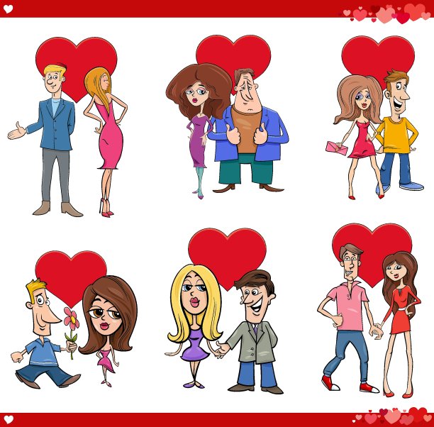 情人节卡通插图与情侣在爱图片下载