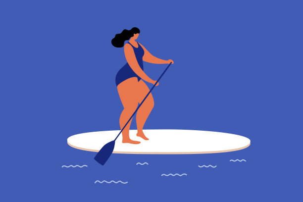 可爱的胖女孩说她在冲浪。夏天在海上休息。图片下载