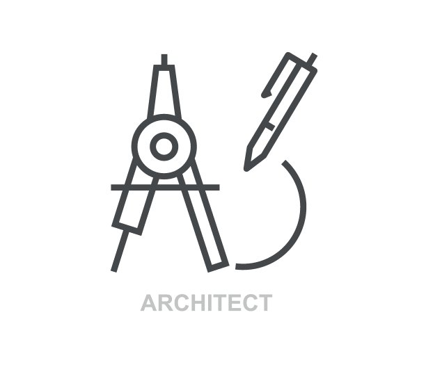 指南针工具轮廓图标上的白色背景。建筑概念标志设计。图片下载