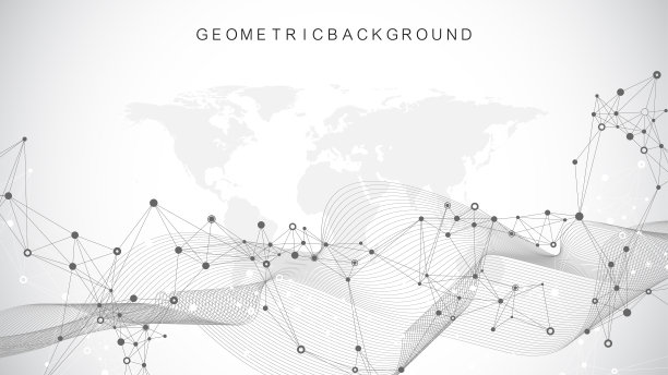 数字抽象背景与连接的线和点，波流。数字神经网络。为你的演示提供网络和连接背景。平面多边形的背景。矢量插图。图片下载