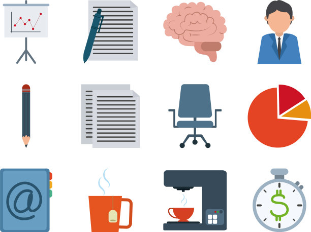 办公用品文具办公业务扁平化风格图片下载