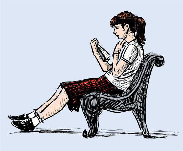 想象一个十几岁的女孩在公园的长椅上看书图片下载