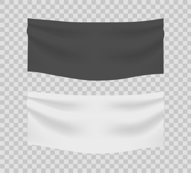 白色和黑色的纺织品横幅与折叠。布面空横空白海报。矢量现实尼龙或乙烯基旗模型图片下载