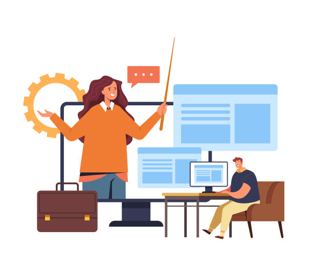 教师性格解释信息学生。网上网络教育学习教程的概念。矢量平面设计插图图片下载