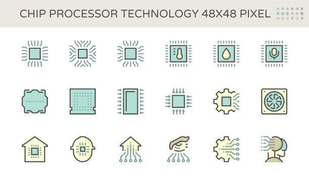 计算机芯片处理器和技术图标集图片下载