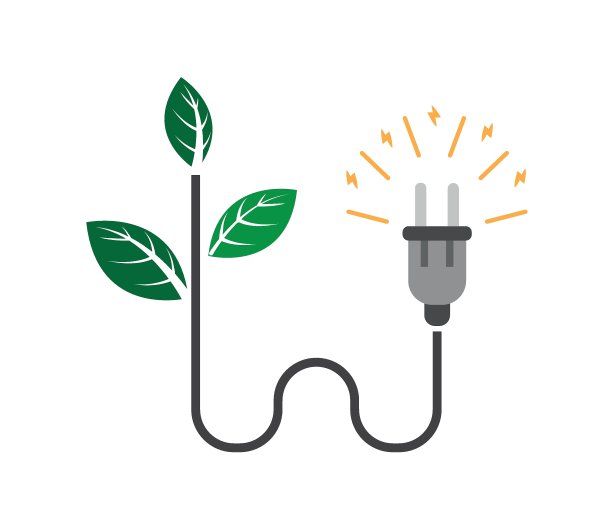 绿色环保电源插头设计，绿色叶片，矢量插图图片下载