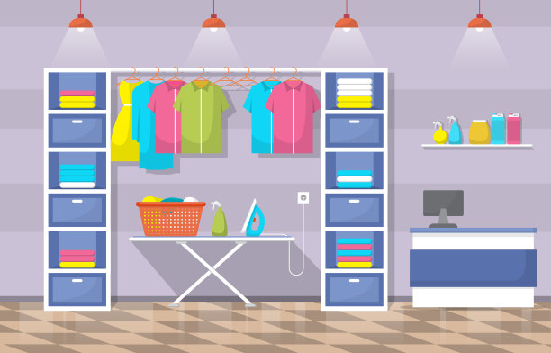 洗衣店洗干净衣服，洗衣工具图片下载