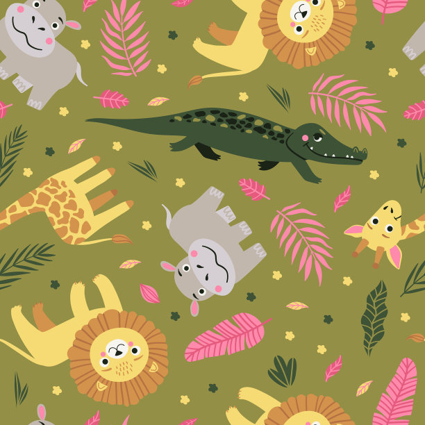 无缝图案的野生珍奇动物生活图片下载