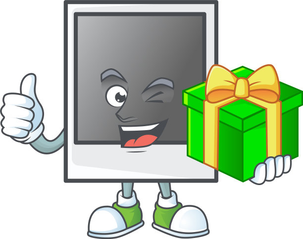 空的宝丽来相框，里面有一个礼品盒图片下载