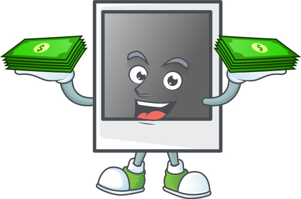 空的宝丽来相框和钱在手上图片下载