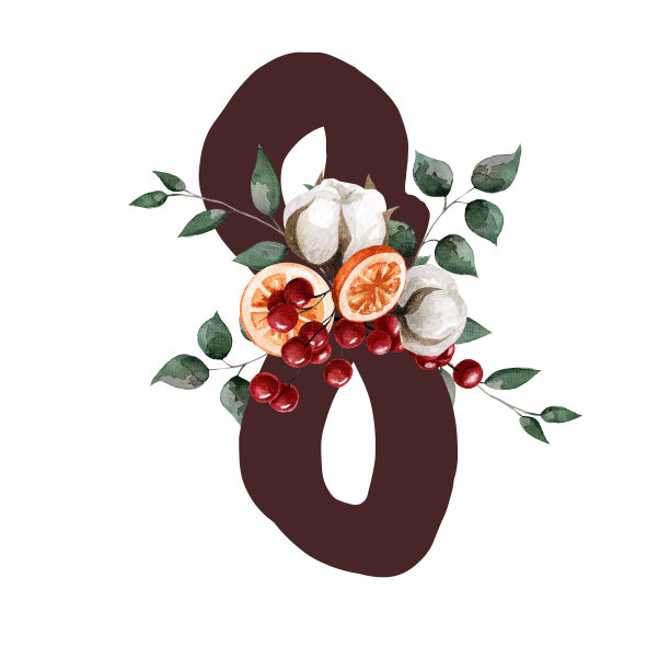 8号水彩画有叶子、棉花、浆果和橙色。适用于明信片、请柬、礼品、宣传册、网站、宣传册、文字等。图片下载