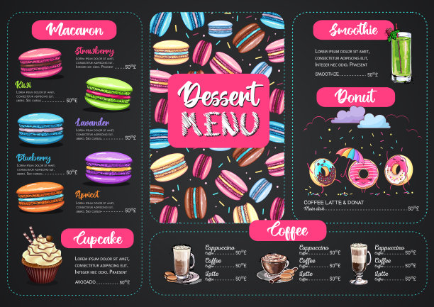 粉笔画甜点菜单设计与甜的法国马卡龙图片下载