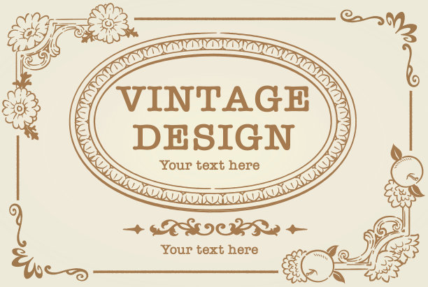 装饰复古框架和元素与花在古董风格。矢量插图。图片下载