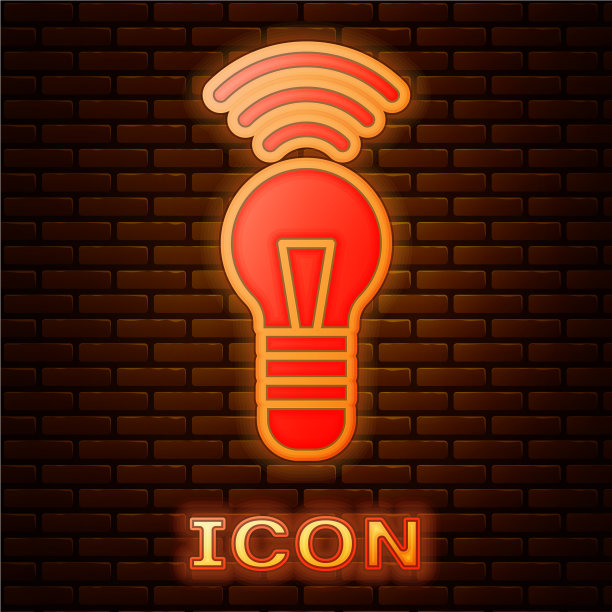发光的霓虹灯智能灯泡系统图标孤立图片下载