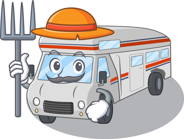 快乐农民露营车卡通图片与帽子图片下载