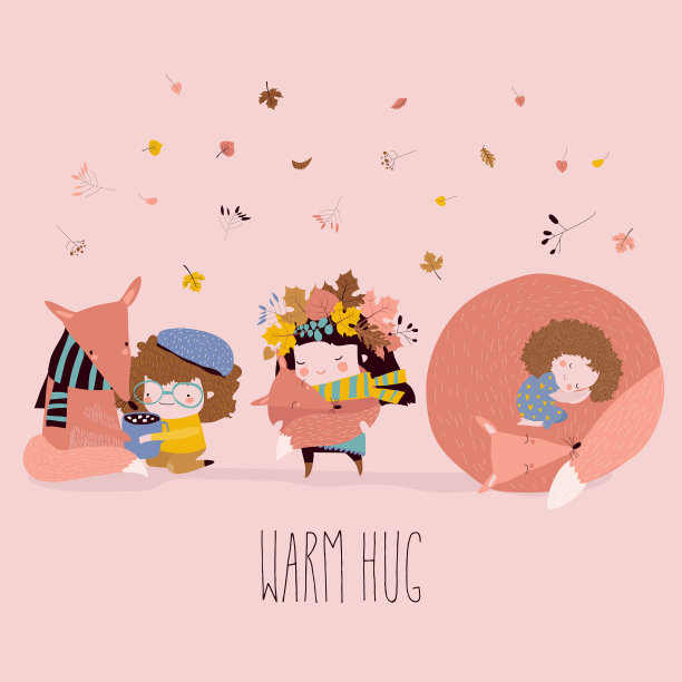 可爱的卡通女孩拥抱狐狸最好的朋友图片下载