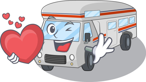 抱着一颗心的浪漫露营车卡通图片图片下载