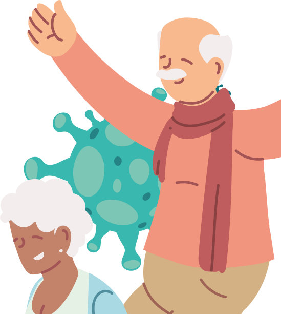 微笑的老年夫妇和COVID-19病毒图片下载