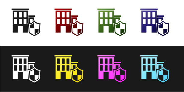 设置房子与盾牌图标隔离在黑色和图片下载