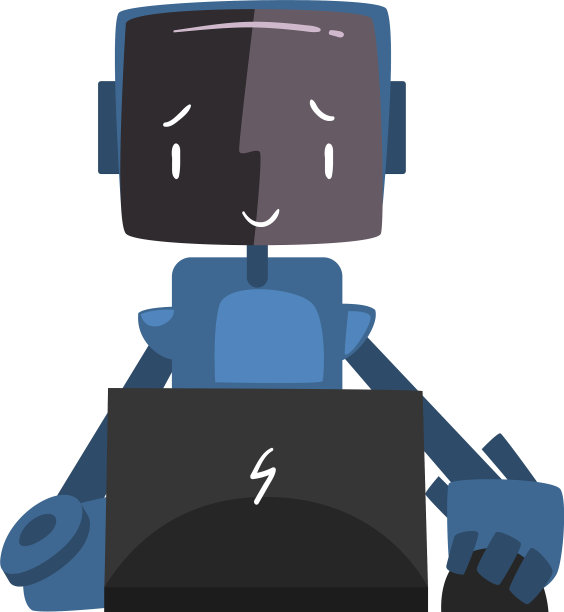 友好的机器人坐在电脑前可爱图片下载