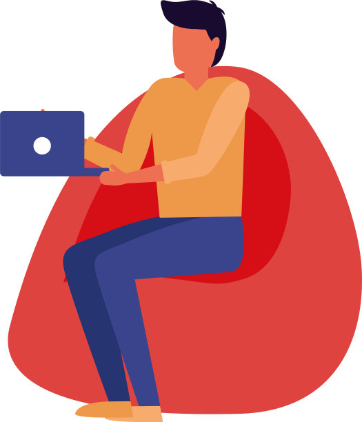 年轻人在沙发上连接笔记本电脑图片下载