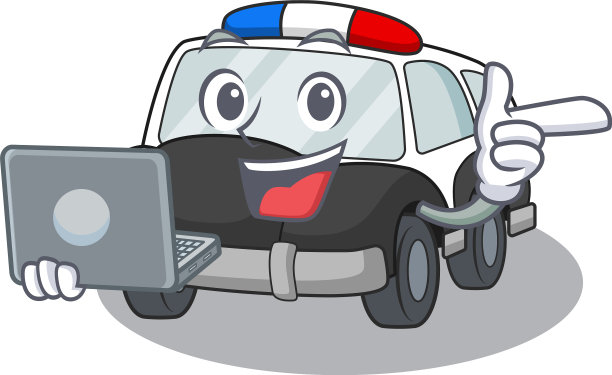 酷的角色警车与笔记本电脑工作图片下载