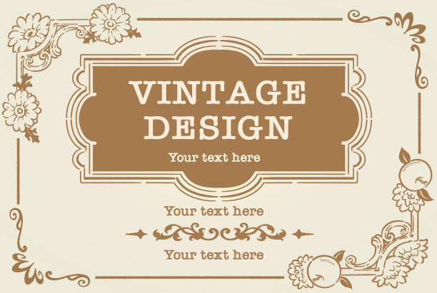 装饰复古框架和元素与花在古董风格。矢量插图。图片下载