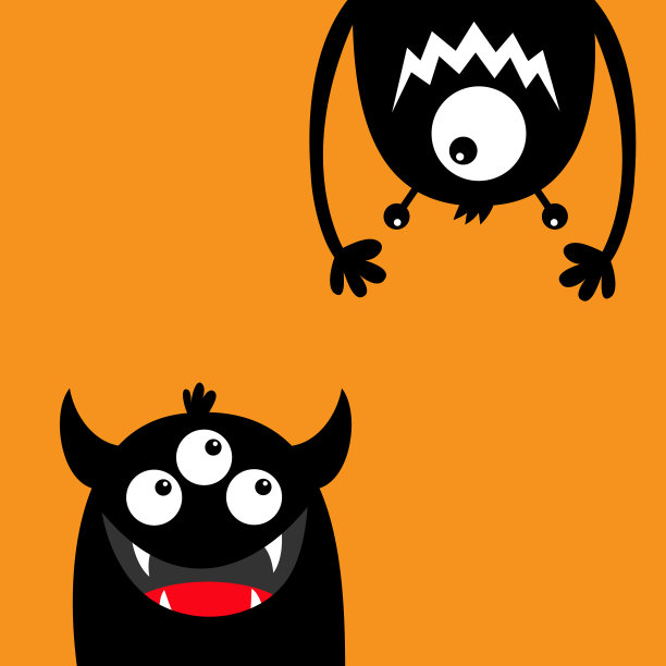 滑稽的怪物设脸头黑色剪影的眼睛图片下载