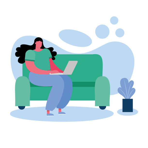 年轻女子在客厅用笔记本电脑工作图片下载