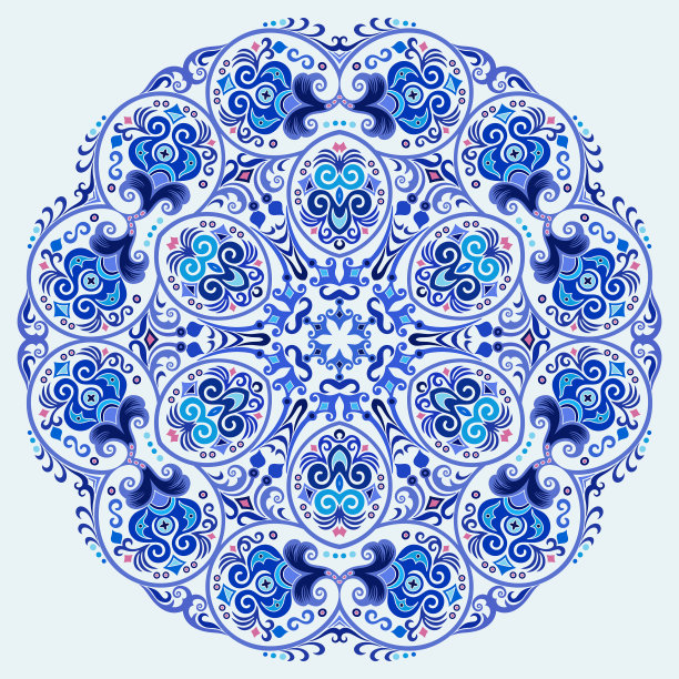 蓝色装饰花卉民族图片下载