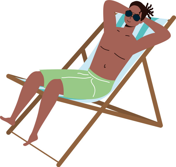 穿着泳衣坐在沙滩椅上的黑人图片下载