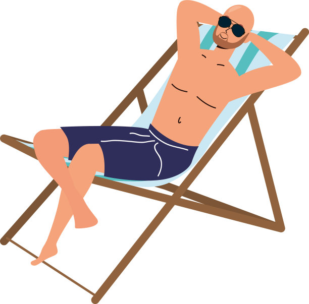 穿着泳衣坐在沙滩椅上的男人图片下载